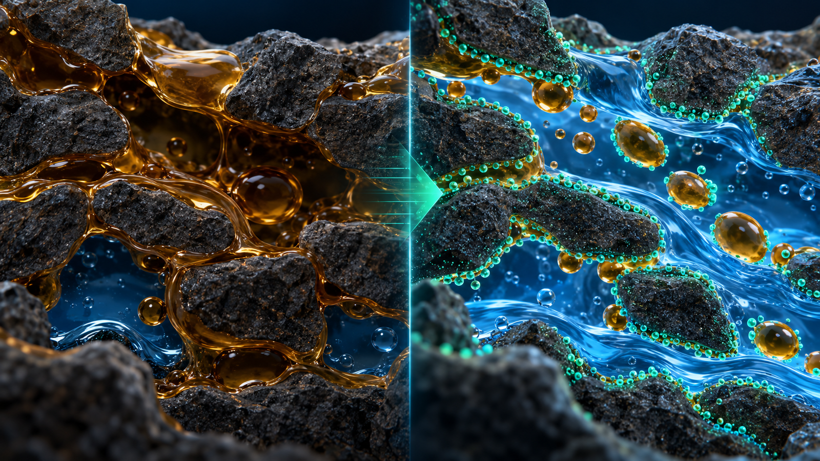 Scientific visualization of treatment fluid interacting with oil and porous reservoir rock